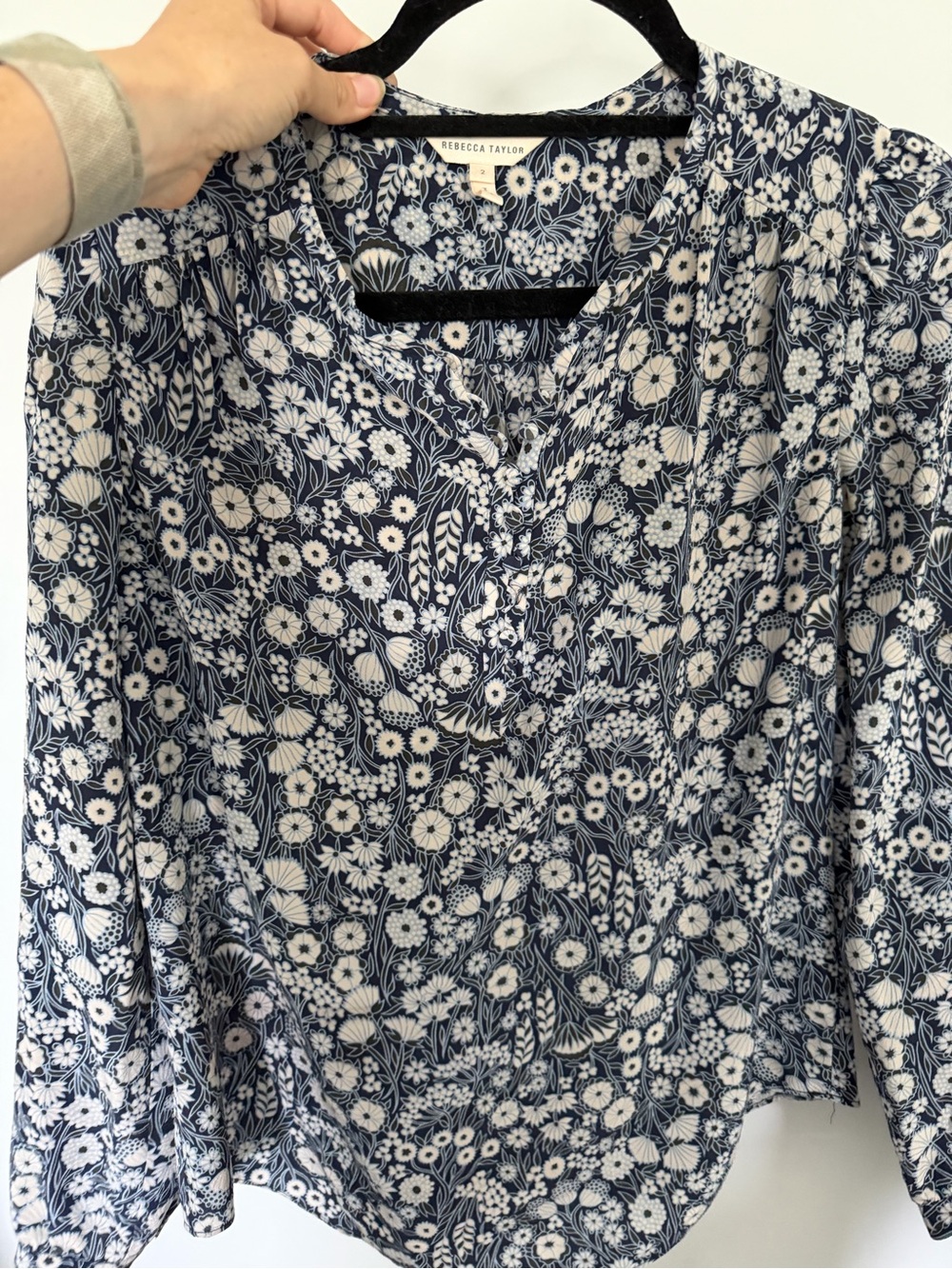 Rebecca Taylor Navy and White Floral Peasant Blouse